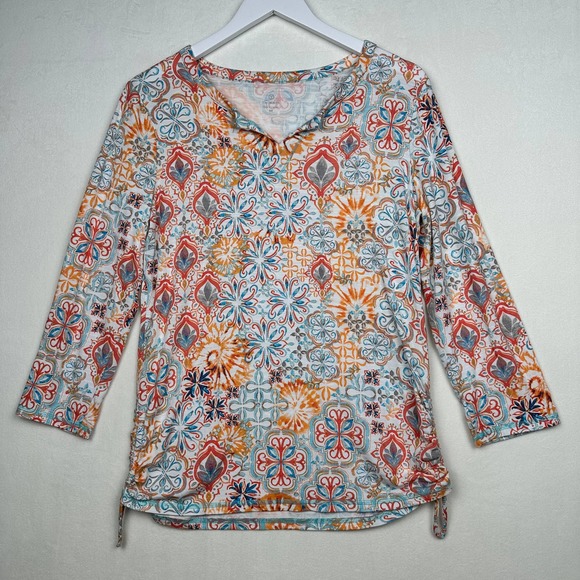 Talbots Tops - T‎ by Talbots Women's Size M Split Neck 3/4 Sleeve Ruched Blouse Top
